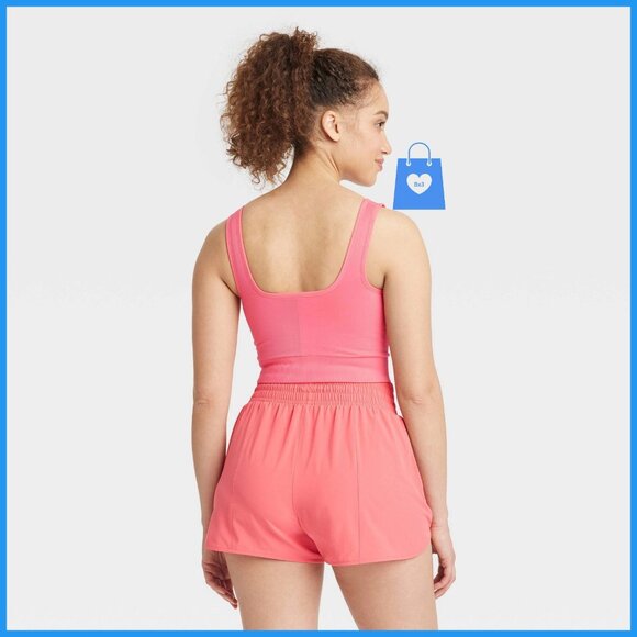 2X - Womens Seamless Square Neck Cropped Tank Top - All In Motion - Coral Pink - Picture 3 of 9